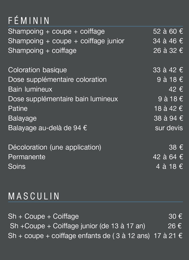 Tarifs du salon de coiffure Pasquale Albrizio MontpellierSalon de